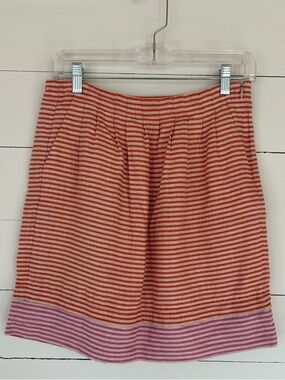 Loft Classic Skirt with a Flare. 100% Linen, Orange and Pink Stripes Size 4P